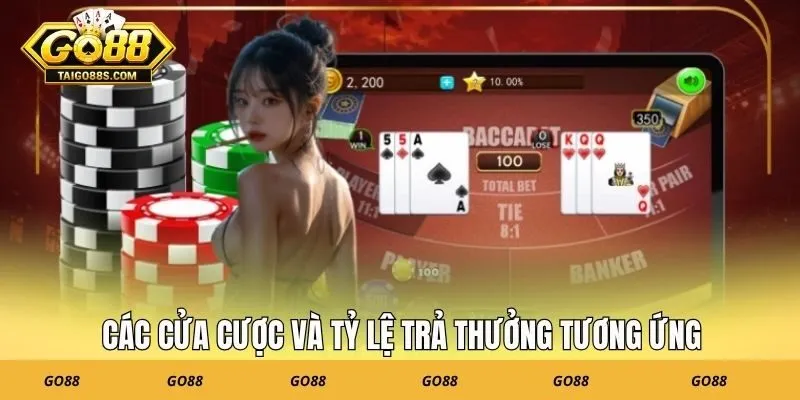 Các cửa cược và tỷ lệ trả thưởng tương ứng